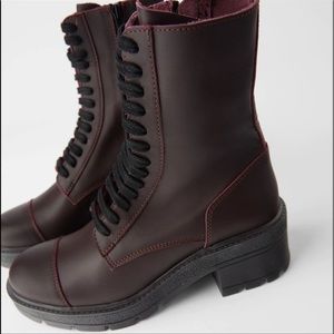 ZARA BURGUNDY COMBAT BOOTS SIZE